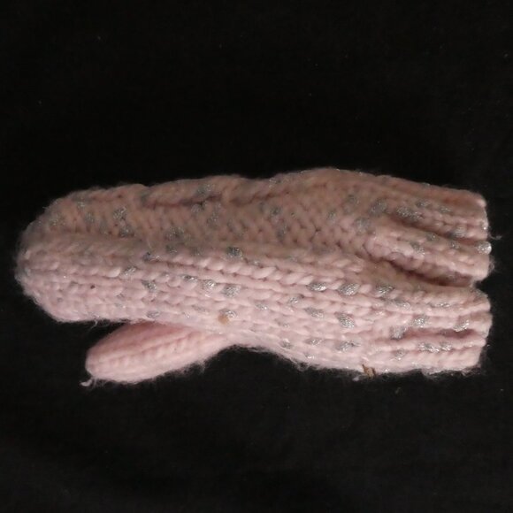 Fleece Lined Pink and Grey Knit Mittens with Shiny Fibers - Picture 10 of 15